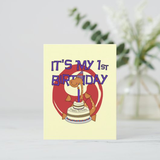 Dino Eerste Verjaardag Tshirts en geschenken Briefkaart (Staand voorkant)