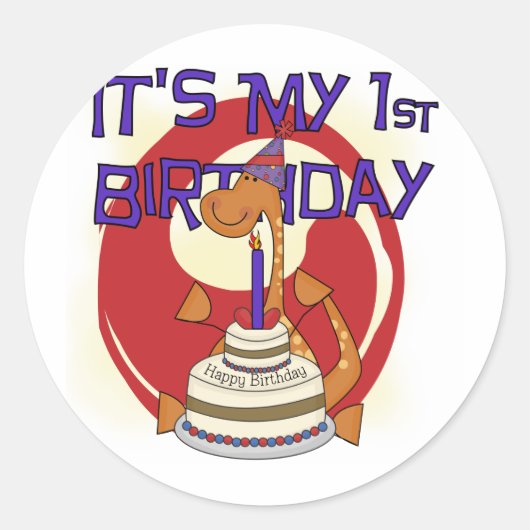 Dino Eerste Verjaardag Tshirts en geschenken Ronde Sticker (Voorkant)