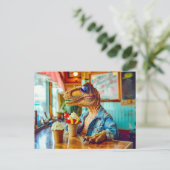 Dino eet ijs in het café feestdagenkaart (Staand voorkant)