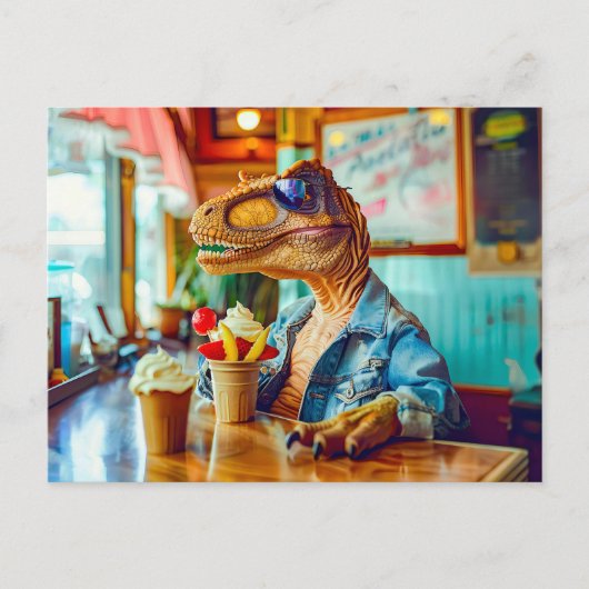 Dino eet ijs in het café feestdagenkaart (Voorkant)