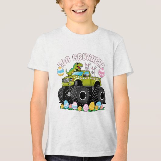 Dino Egg Crusher Monster Truck Pasen Tri-Blend Shirt (Voorkant)