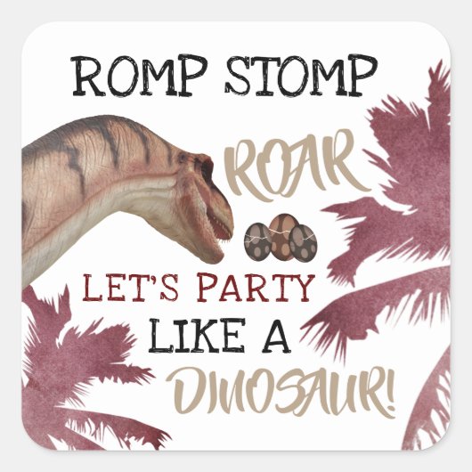 Dino Eggs, Kinderdinosaurus Verjaardagsfeest Vierkante Sticker (Voorkant)