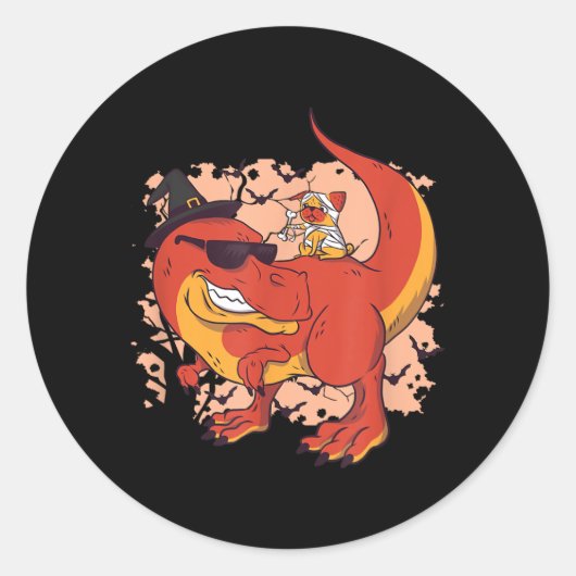 Dino en Hond - Grappige Halloween Ronde Sticker (Voorkant)