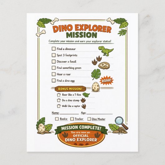 Dino Explorer Dinosaur Verjaardagsfeest Spel Flyer (Voorkant)