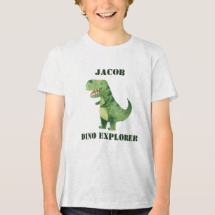 Dino Explorer Kids Naam Dinosaurus Verjaardagsfees Tri-Blend Shirt