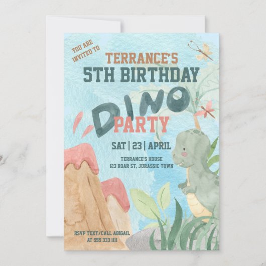 Dino Feest Baby Uitnodiging (Voorkant)
