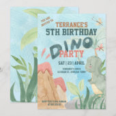 Dino Feest Baby Uitnodiging (Voorkant / Achterkant)