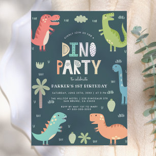 Dino Feest Schattige Dinosauriërs Eerste Verjaar Kaart