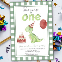 Dino Feest | Schattige Dinosaurus Eerste Verjaarda Kaart