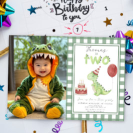 Dino Feest | Schattige Dinosaurus Twee-Rex Verjaar Kaart