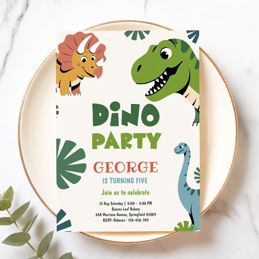Dino Feest | Schattige Grappige Dinosaurussen 5e V Kaart