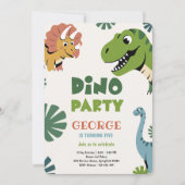 Dino Feest | Schattige Grappige Dinosaurussen 5e V Kaart (Voorkant)