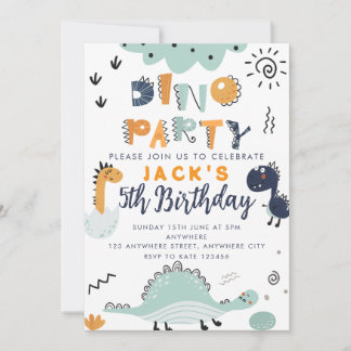 Dino Feestje Kinderen 5e Verjaardagsfeest Uitnodig