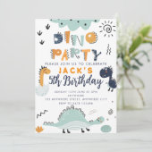Dino Feestje Kinderen 5e Verjaardagsfeest Uitnodig (Staand voorkant)