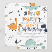 Dino Feestje Kinderen 5e Verjaardagsfeest Uitnodig (Voorkant / Achterkant)