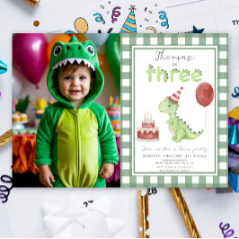 Dino Feestje | Schattige Dinosaurus Drie-Rex Verja Kaart