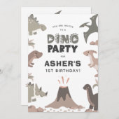 Dino Feestje Schattige Dinosaurussen Verjaardagsfe Kaart (Voorkant / Achterkant)