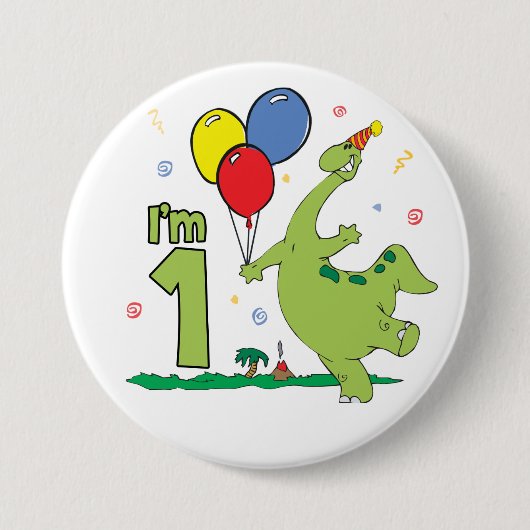 Dino First Birthday Button (Voorkant)