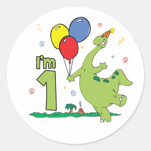 Dino First Birthday Classic Round Sticker (Voorkant)