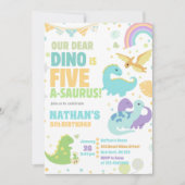 Dino Five-A-Saurus 5e Verjaardagsfeest Pastel Kaart (Voorkant)