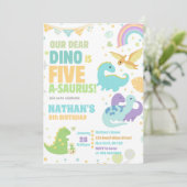 Dino Five-A-Saurus 5e Verjaardagsfeest Pastel Kaart (Staand voorkant)