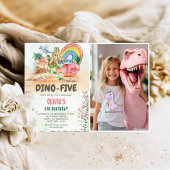 Dino-Five Dinosaurus Meisje 5e Verjaardag Party Fo Kaart