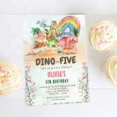 Dino-Five Dinosaurus Meisje 5e Verjaardagsfeest Kaart