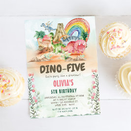 Dino-Five Dinosaurus Meisje 5e Verjaardagsfeest Kaart