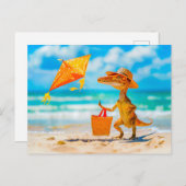Dino Flying Kite op het strand Feestdagenkaart (Voorkant / Achterkant)