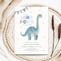 Dino Four 4e verjaardagsuitnodiging Dinosaurussen 