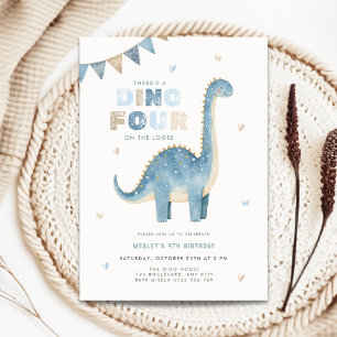 Dino Four 4e verjaardagsuitnodiging Dinosaurussen Kaart