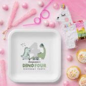 Dino Four Birthday Party Paper Plates Papieren Bordje (Feest)