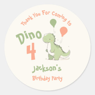Dino Four Dinosaur 4e Verjaardagsfeestje Ronde Sticker