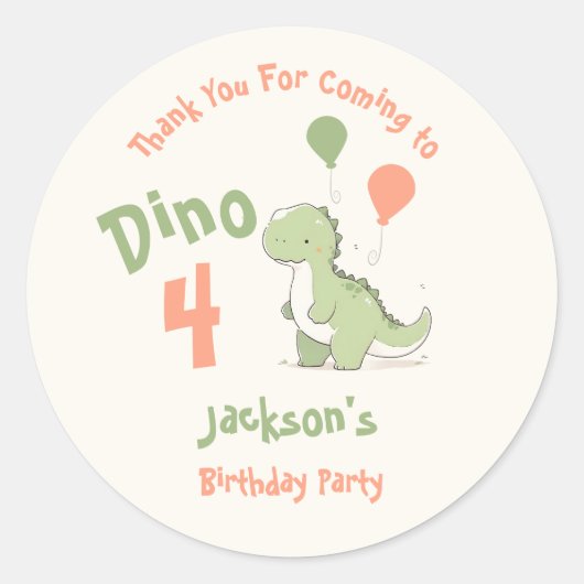 Dino Four Dinosaur 4e Verjaardagsfeestje Ronde Sticker (Voorkant)