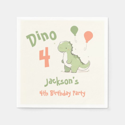Dino Four Dinosaur 4e Verjaardagsfeestje Servet (Voorkant)