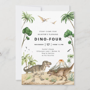 Dino-Four Dinosaur Verjaardag Uitnodiging