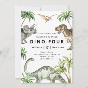 Dino-Four Dinosaur Verjaardag Uitnodiging