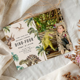 Dino-Four Dinosaurus 4e verjaardag foto Kaart