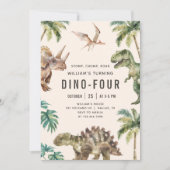 Dino-Four Dinosaurus vierde verjaardag Kaart (Voorkant)
