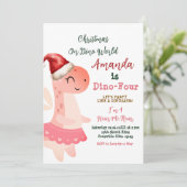 Dino-Four Kerstmis op Dino World Girl Verjaardag Kaart (Staand voorkant)