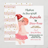 Dino-Four Kerstmis op Dino World Girl Verjaardag Kaart (Voorkant / Achterkant)