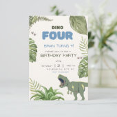 Dino-Four Kids verjaardagsfeestje uitnodiging (Staand voorkant)