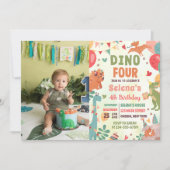 Dino FOUR T-Rex Dinosaur 4e verjaardag foto Kaart (Voorkant)