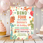 Dino FOUR T-Rex Dinosaur 4e Verjaardagsfeest Kaart