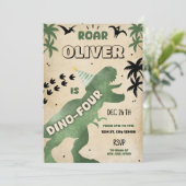 Dino Four T-Rex Dinosaur Vierde Verjaardagsfeest U Kaart (Staand voorkant)