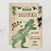 Dino Four T-Rex Dinosaur Vierde Verjaardagsfeest U Kaart (Voorkant / Achterkant)
