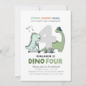 Dino-Four verjaardagsfeestje uitnodiging (Voorkant)
