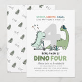 Dino-Four verjaardagsfeestje uitnodiging (Voorkant / Achterkant)