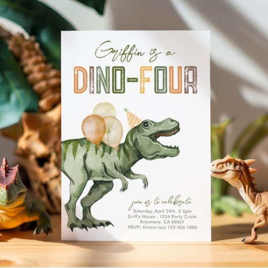 Dino-Four verjaardagsuitnodiging Kaart