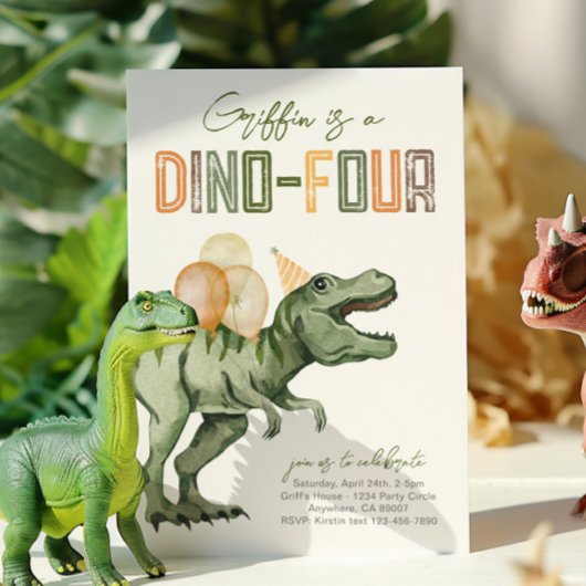 Dino-Four verjaardagsuitnodiging Kaart